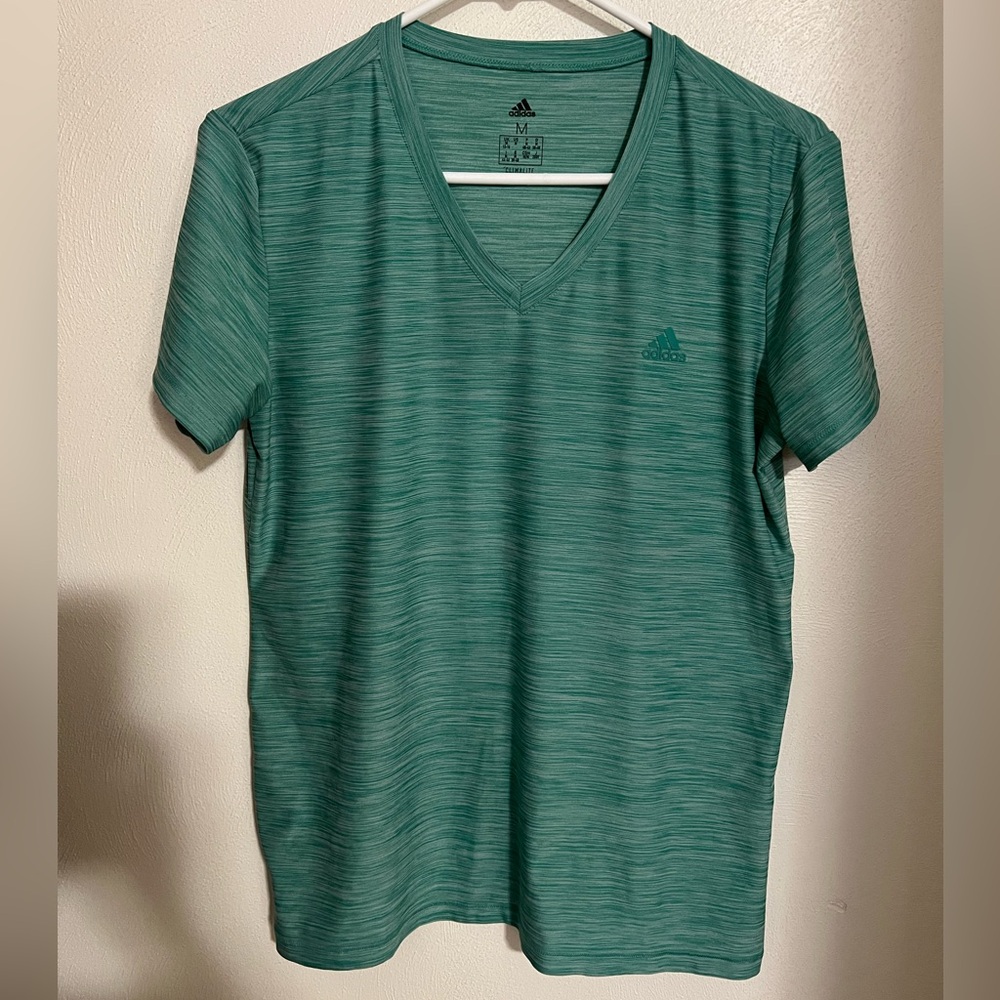 ADIDAS V Neck Heathered Green‎ Short Sleeve Climalite Tee Women's Size M